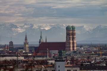 View of the old town, with the alps.