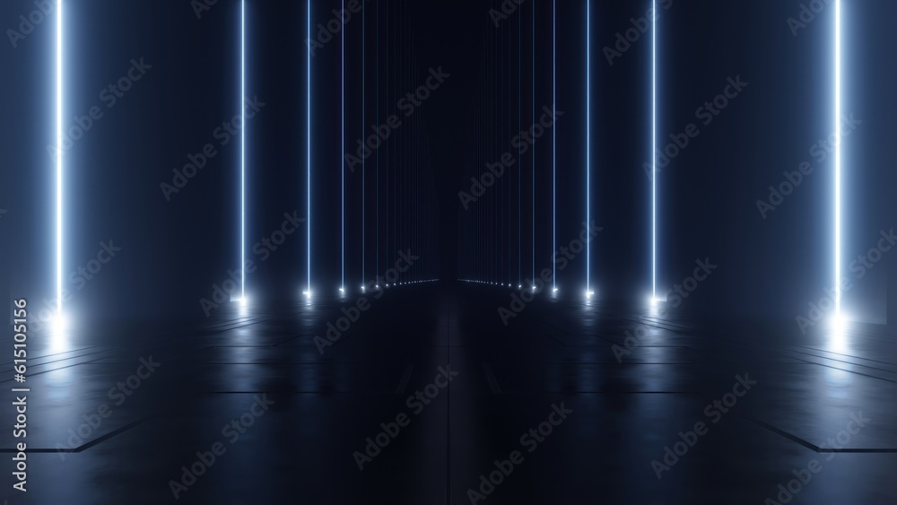 Leinwandbilder 3d rendering of dark abstract sci-fi tunnel, futuristic spaceship corridor.