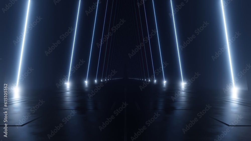 Poster 3d rendering of dark abstract sci-fi tunnel, Futuristic spaceship corridor.