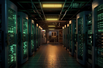 Computer networking server room warehouse. Generative AI