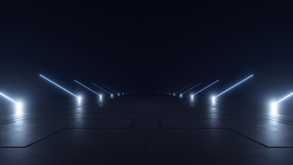 3d rendering of dark abstract sci-fi tunnel, Futuristic spaceship corridor. © nuchao