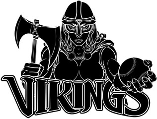 A female Viking, Trojan Spartan or Celtic warrior woman gladiator knight baseball sports mascot