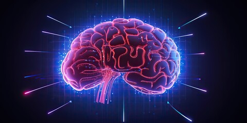 AI Generated. AI Generative. AI artificial intelligence brain synthwave cyberpunk style. Innovation future technology. Graphic Art