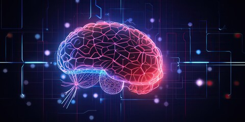 AI Generated. AI Generative. AI artificial intelligence brain synthwave cyberpunk style. Innovation future technology. Graphic Art