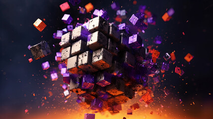Abstract 3d cube exploding