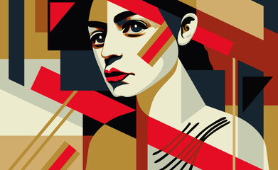 Beautiful brunette woman in Art Deco geometrics