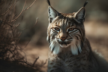 Fototapeta premium Bobcat in desert. Generative AI