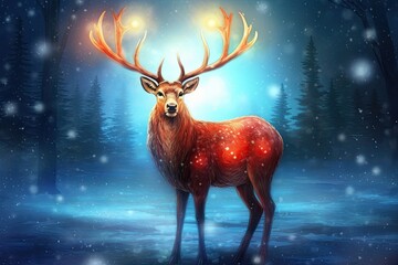  christmas deer christmas art Merry Christmas and Happy Holidays greeting card, frame, banner. New Year. Winter xmas holiday theme. Generative AI