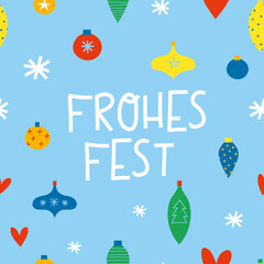 FROHES FEST german christmas seamless pattern with winter decoration 