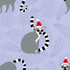 funny exotic winter lemur santa claus seamless pattern xmas winter digital art © MW Studio
