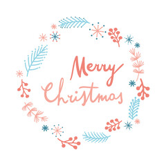 Merry Christmas wreath with branches