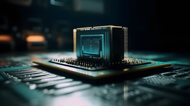 Advanced technology computer chip, background. Generative AI