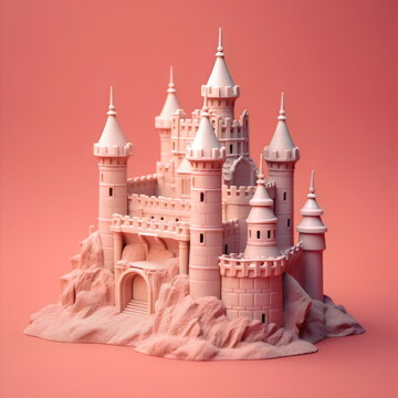 castle toy isolated on plain red studio background, made with generative ai