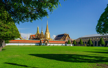 Courtyard of Wat Phra Kaew temple in the royal palace in Bangkok ,Thailand. Travel concept.