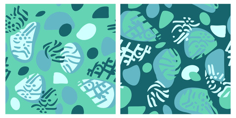 Naklejka premium Abstract floral seamless patterns in blue colors