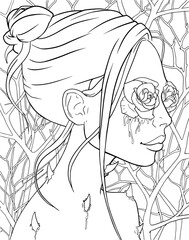 coloring pages of roses in the eyes of a beautiful girl