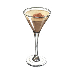 Watercolor glass of espresso martini. Hand-drawn illustration isolated on white background. Perfect for recipe lists with alcoholic drinks, brochures for cafe, bar