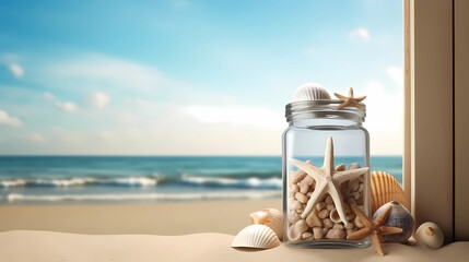 Glass Jar with Sand and Seashells