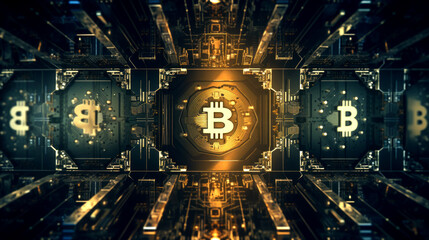 Gold bitcoins close up background, make with Generative AI