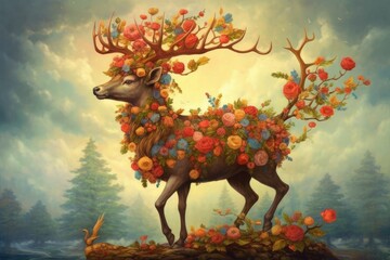  christmas deer christmas art Merry Christmas and Happy Holidays greeting card, frame, banner. New Year. Winter xmas holiday theme