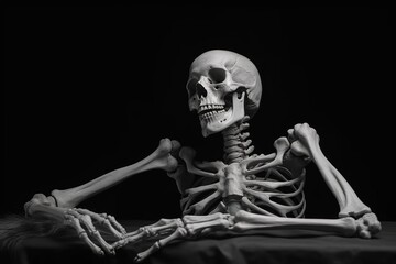 halloween dead skeleton with black background - obrazy, fototapety, plakaty