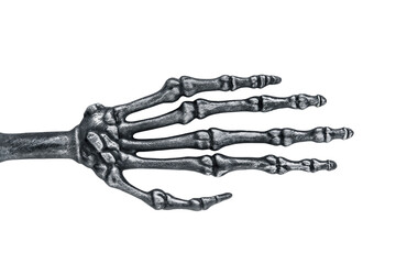 Spooky halloween skeletal hand isolated on white background with clipping path