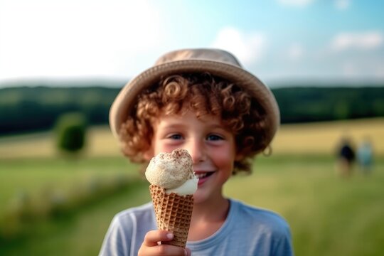 potrait of pretty boy with ice cream, ai generated