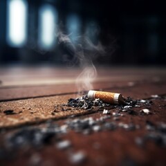 World No Tobacco Day: Stop Smoking Concept with Tobacco Cigarette Butt on the Floor, Generative AI.