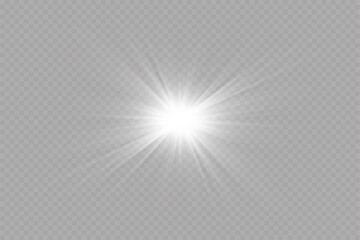 White sparkles.Bright star.Glow burst.Rays of the sun on a transparent background.