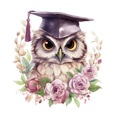 Graduation Owl Watercolor Clipart, Back to School Clipart, Owl Watercolor, made with generative AI 