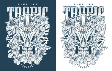 Hawaiian tropic paradise poster monochrome