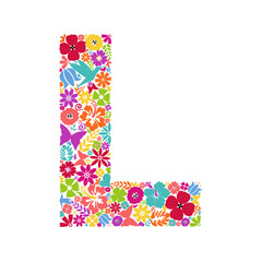 Flower alphabet. Flower symbols forming letter L. Floral ornament in the form of a letter.