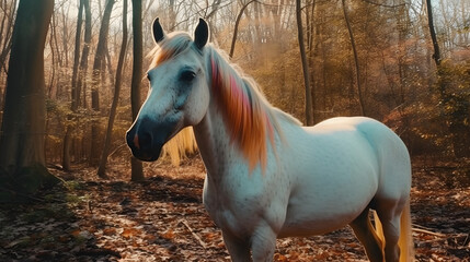 White horse in nature. Generative AI