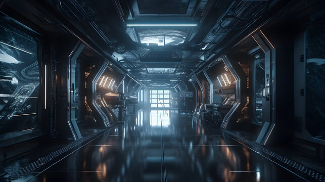 Futuristic space station room. Generative AI