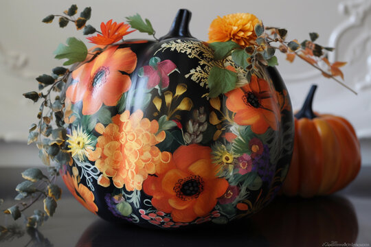 Halloween painted pumpkin, Halloween pumpkin art, Generative AI
