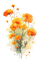 cluster of marigold and saffron bubbles, watercolor paint abstract border frame for design layout, isolated on a transparent background, generative ai