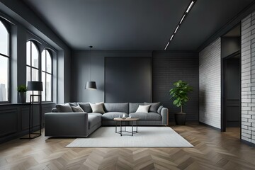 Fototapeta premium 3D mockup of canvas frame with a frame in a modern home, living room, bedroom interior background, showcasing a room in light pastel colors, Created using AI
