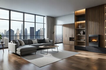 3D mockup of canvas frame with a frame in a modern home, living room, bedroom interior background, showcasing a room in light pastel colors, Created using AI