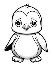 Fototapeta premium A cartoon penguin with big eyes and big eyes. Generative AI. Coloring book for kids.