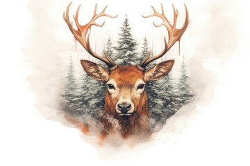  christmas deer christmas art Merry Christmas and Happy Holidays greeting card, frame, banner. New Year. Winter xmas holiday theme. Generative AI