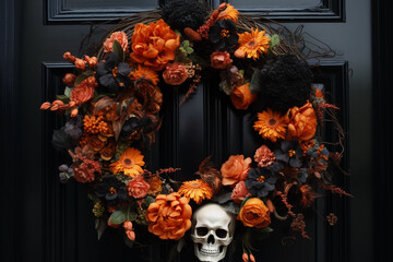 Stunning Halloween floral door wreath, Generative AI
