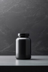 A black jar sitting on top of a table. Generative AI.