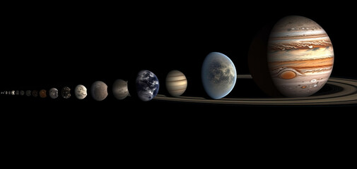 Abstract image of the parade of planets on a dark background.
