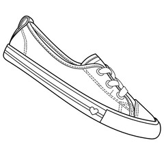 hand drawn sneakers, gym shoes, top view. Image in different views - front, back, top, side, sole and 3d view. Doodle vector illustration.
