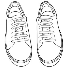 hand drawn sneakers, gym shoes, top view. Image in different views - front, back, top, side, sole and 3d view. Doodle vector illustration.