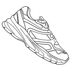 hand drawn sneakers, gym shoes, top view. Image in different views - front, back, top, side, sole and 3d view. Doodle vector illustration.