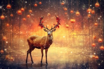 Fototapeta premium christmas deer christmas art Merry Christmas and Happy Holidays greeting card, frame, banner. New Year. Winter xmas holiday theme