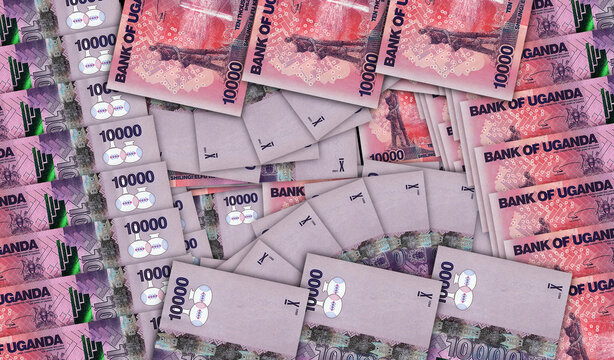 Uganda Shilling UGX banknotes in a fan mosaic pattern 3d illustration