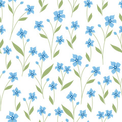 Seamless pattern with artistically drawn small blue flowers