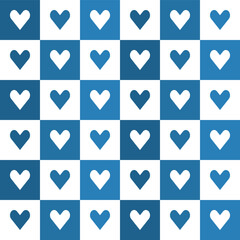 Navy blue heart pattern. Heart vector pattern. Heart pattern.  Seamless geometric pattern for clothing, wrapping paper, backdrop, background, gift card, decorating.